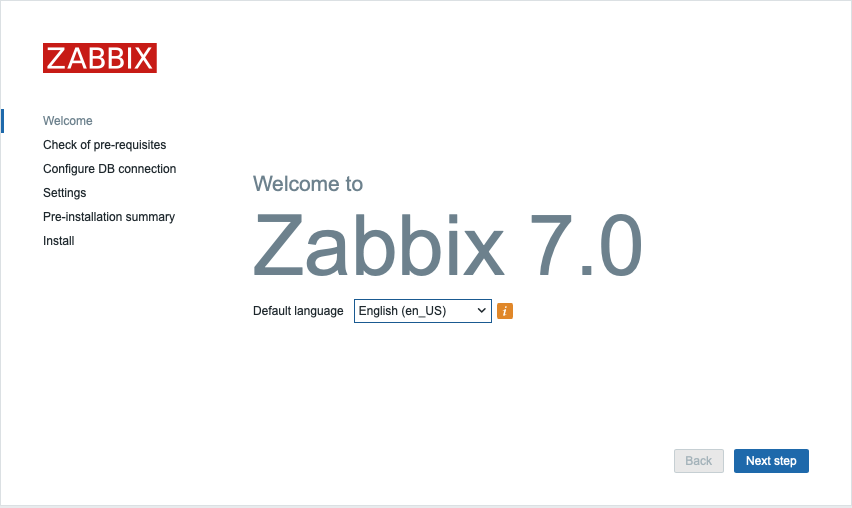 Zabbix - Avvio del wizard di installazione
