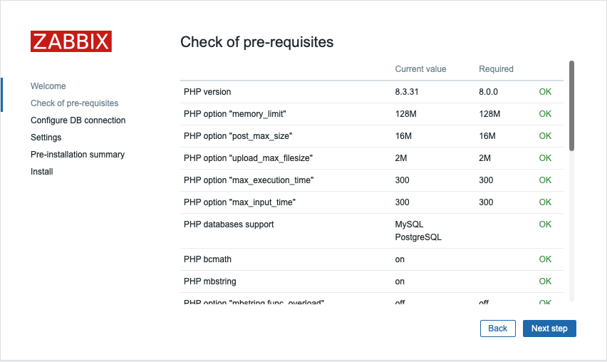 Zabbix - Verificare i prerequisiti PHP