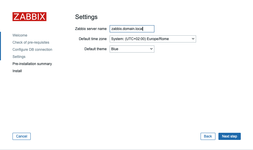 Zabbix - Impostare i dettagli del server Zabbix